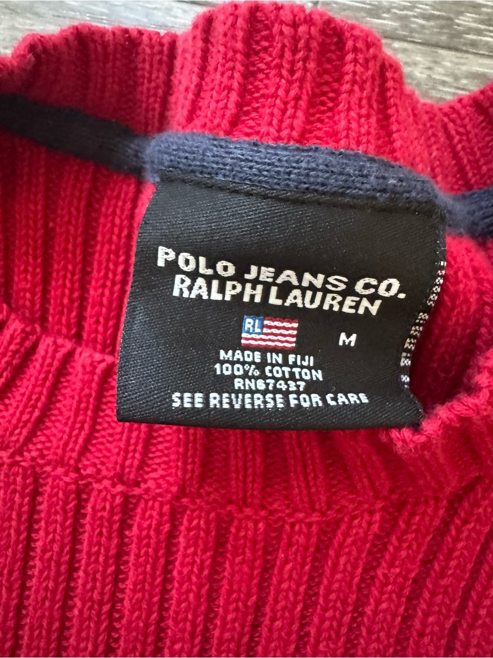 Polo Jeans Co Ralph Lauren Vintage Ribbed Knit Flag Sweater Size Medium Y2K 90s - Picture 2 of 4